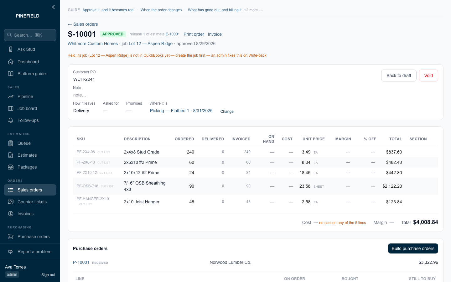 Sales order, converted from the estimate
